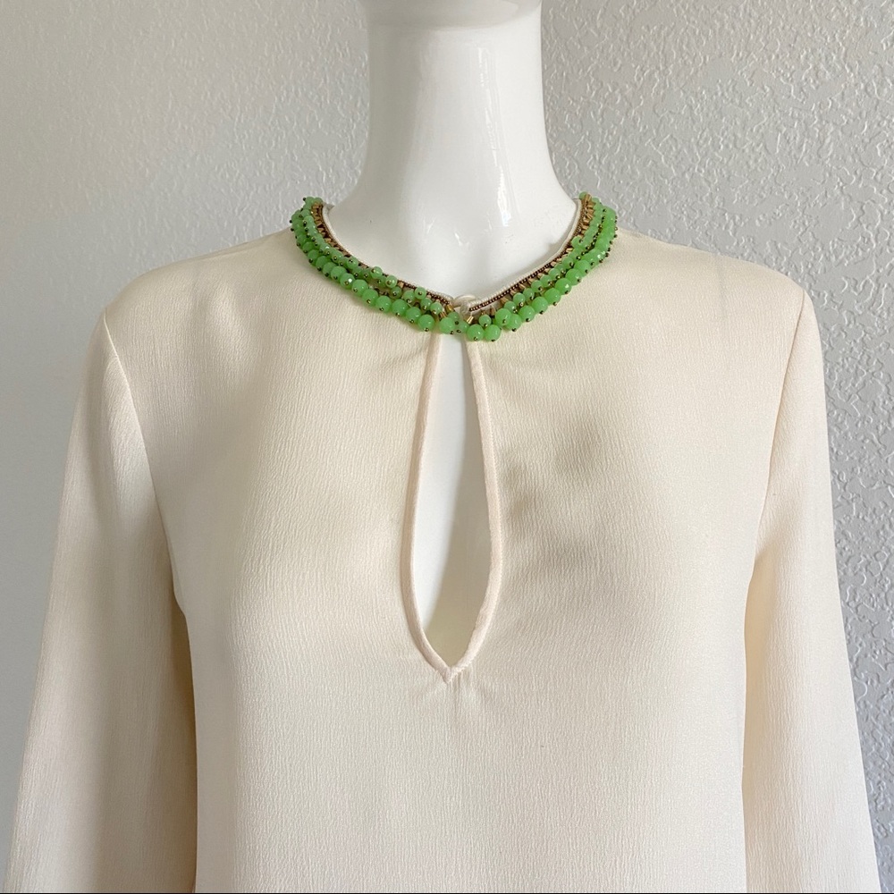 Gucci ivory embellished neckline silk blouse